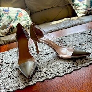 Elegant Silver Toe Beige Heel